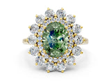 Yellow gold Fancy Green Oval Cut Diamond Floral Double Halo Engagement Ring with Prong Setting_24