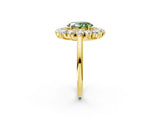 Yellow gold Fancy Green Oval Cut Diamond Floral Double Halo Engagement Ring with Prong Setting_26