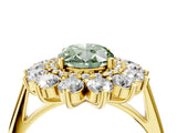 Yellow gold Fancy Green Oval Cut Diamond Floral Double Halo Engagement Ring with Prong Setting_28