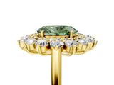Yellow gold Fancy Green Oval Cut Diamond Floral Double Halo Engagement Ring with Prong Setting_29