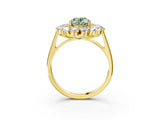 Yellow gold Fancy Green Oval Cut Diamond Floral Double Halo Engagement Ring with Prong Setting_75