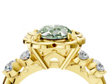 Yellow gold Fancy Green Oval  Cut Diamond Floral Halo Engagement Ring with Shared Prong Setting 4