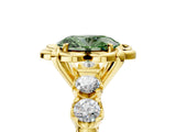 Yellow gold Fancy Green Oval  Cut Diamond Floral Halo Engagement Ring with Shared Prong Setting 5
