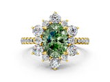 Yellow gold Fancy Green Oval  Cut Diamond Floral Halo Pave Band with Prong Setting_36