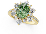 Yellow gold Fancy Green Oval  Cut Diamond Floral Halo Pave Band with Prong Setting_37