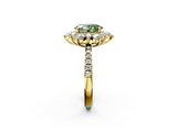 Yellow gold Fancy Green Oval  Cut Diamond Floral Halo Pave Band with Prong Setting_38