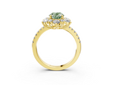 Yellow gold Fancy Green Oval  Cut Diamond Floral Halo Pave Band with Prong Setting_39