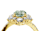 Yellow gold Fancy Green Oval  Cut Diamond Floral Halo Pave Band with Prong Setting_40