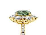 Yellow gold Fancy Green Oval  Cut Diamond Floral Halo Pave Band with Prong Setting_41