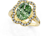 Yellow gold Fancy Green Oval Cut Diamond Floral Halo Split Shank Prong Setting Ring_1