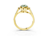 Yellow gold Fancy Green Oval Cut Diamond Floral Halo Split Shank Prong Setting Ring_3