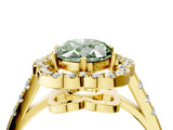 Yellow gold Fancy Green Oval Cut Diamond Floral Halo Split Shank Prong Setting Ring_4