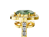 Yellow gold Fancy Green Oval Cut Diamond Floral Halo Split Shank Prong Setting Ring_5