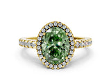 Yellow gold Fancy Green Oval Cut Diamond Halo Engagement Ring with Pavé Band and Prong Setting_27