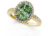 Yellow gold Fancy Green Oval Cut Diamond Halo Engagement Ring with Pavé Band and Prong Setting_28