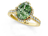 Yellow gold Fancy Green Oval Cut Diamond Halo Pave Band with Four-Prong Setting_4