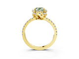 Yellow gold Fancy Green Oval Cut Diamond Halo Pave Band with Four-Prong Setting_6