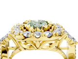 Yellow gold Fancy Green Oval Cut Diamond Halo Ring with Pavé Band and Four-Prong Setting_45