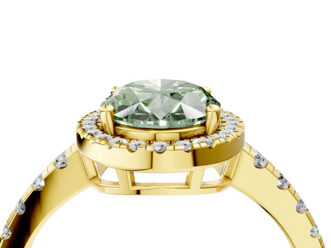 Yellow gold Fancy Green Oval Cut Diamond Halo Ring with Pavé Band and Four-Prong Setting_4