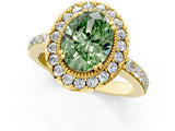 Yellow gold Fancy Green Oval Cut Diamond Halo Ring with Pavé Band and Prong Setting_1