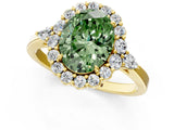 Yellow gold Fancy Green Oval Cut Diamond Halo Ring with Pear Side Stones and Prong Setting_87