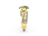 Yellow gold Fancy Green Oval Cut Diamond Halo Ring with Round Split Shank and Prong Setting_50