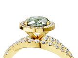 Yellow gold Fancy Green Oval Cut Diamond Halo Ring with Round Split Shank and Prong Setting_52