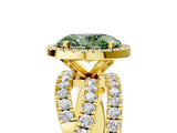 Yellow gold Fancy Green Oval Cut Diamond Halo Ring with Round Split Shank and Prong Setting_53