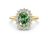 Yellow gold Fancy Green Oval  Cut Diamond Halo Ring with Solitaire Band and Prong Setting_53