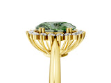 Yellow gold Fancy Green Oval  Cut Diamond Halo Ring with Solitaire Band and Prong Setting_58