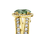 Yellow gold Fancy Green Oval Cut Diamond Halo Ring with Split Shank Pavé Band and Four-Prong Setting_5