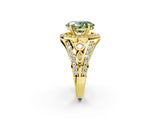 Yellow gold Fancy Green Oval Cut Diamond Halo Ring with Split Shank and Bezel Accents and Four-Prong Setting_2