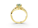 Yellow gold Fancy Green Oval Cut Diamond Halo Ring with Split Shank and Bezel Accents and Four-Prong Setting_3