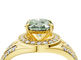 Yellow gold Fancy Green Oval Cut Diamond Halo Ring with Split Shank and Bezel Accents and Four-Prong Setting_4