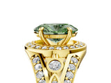 Yellow gold Fancy Green Oval Cut Diamond Halo Ring with Split Shank and Bezel Accents and Four-Prong Setting_5