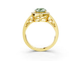 Yellow gold Fancy Green Oval Cut Diamond Halo Ring with Split Shank and Bezel Accents and Prong Setting_3
