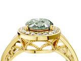 Yellow gold Fancy Green Oval Cut Diamond Halo Ring with Split Shank and Bezel Accents and Prong Setting_4