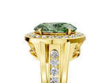 Yellow gold Fancy Green Oval Cut Diamond Halo Ring with Split Shank and Bezel Accents and Prong Setting_5