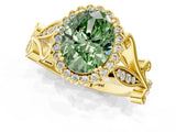 Yellow gold Fancy Green Oval Cut Diamond Halo Ring with Vintage Split Shank and Four-Prong Setting_38