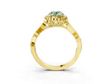 Yellow gold Fancy Green Oval Cut Diamond Halo Ring with Vintage Split Shank and Four-Prong Setting_40
