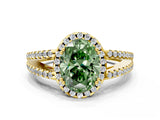 Yellow gold Fancy Green Oval Cut Diamond Halo Split Shank Engagement Ring_58
