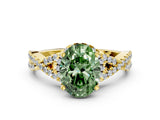 Yellow gold Fancy Green Oval Cut Diamond  Halo Twist Band Solitaire Prong Setting Ring_24