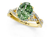Yellow gold Fancy Green Oval Cut Diamond  Halo Twist Band Solitaire Prong Setting Ring_55
