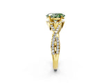 Yellow gold Fancy Green Oval Cut Diamond  Halo Twist Band Solitaire Prong Setting Ring_56
