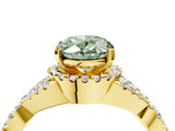 Yellow gold Fancy Green Oval Cut Diamond  Halo Twist Band Solitaire Prong Setting Ring_58