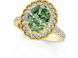 Yellow gold Fancy Green Oval  Cut Diamond Milgrain Floral Halo Engagement Ring with Pavé Band_16