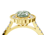 Yellow gold Fancy Green Oval  Cut Diamond Milgrain Floral Halo Engagement Ring with Pavé Band_19