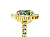 Yellow gold Fancy Green Oval  Cut Diamond Milgrain Floral Halo Engagement Ring with Pavé Band_20