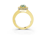 Yellow gold Fancy Green Oval Cut Diamond Milgrain Halo Engagement Ring with Round Pavé Band and Prong Setting_15