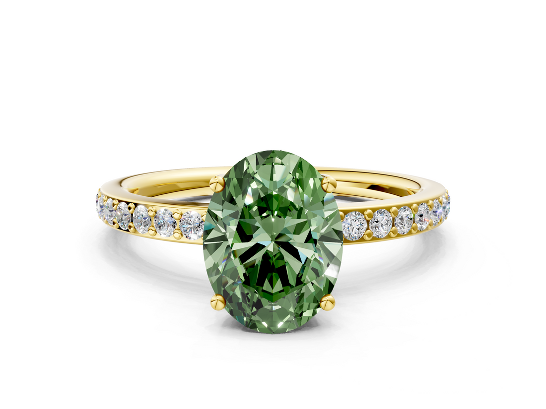 Yellow gold Fancy Green Oval  Cut Diamond Pavé Band Ring with Four-Prong Setting_23